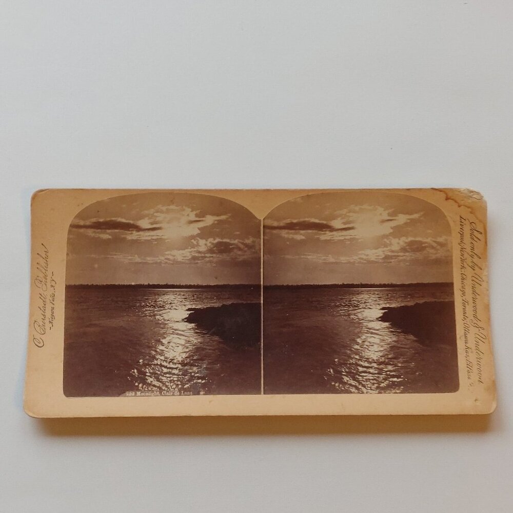 ANTIQUE Stereograph NIAGARA FALLS in Moonlight from the American Side